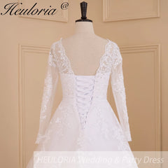 HEULORIA princess Wedding Dress long sleeve round neck bride dress lace beading lace up Plus size wedding gown