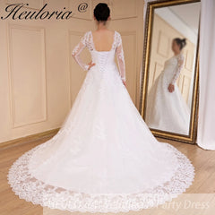 HEULORIA princess Wedding Dress long sleeve round neck bride dress lace beading lace up Plus size wedding gown