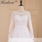 HEULORIA princess Wedding Dress long sleeve round neck bride dress lace beading lace up Plus size wedding gown BA-613