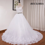 HEULORIA princess ball gown wedding dress o neck lace applique sequin belt beading bride dress court train BA-0117