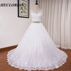 HEULORIA princess ball gown wedding dress o neck lace applique sequin belt beading bride dress court train BA-0117
