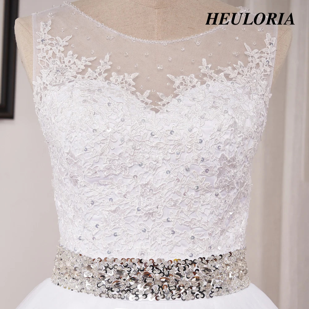 HEULORIA princess ball gown wedding dress o neck lace applique sequin belt beading bride dress court train BA-0117