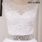 HEULORIA princess ball gown wedding dress o neck lace applique sequin belt beading bride dress court train BA-0117