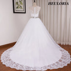 HEULORIA princess ball gown wedding dress o neck lace applique sequin belt beading bride dress court train BA-0117