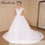 HEULORIA princess ball gown wedding dress off shoulder shinny skirt lace applique plus size white bride dress customize BA-546