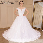 HEULORIA princess ball gown wedding dress off shoulder shinny skirt lace applique plus size white bride dress customize BA-546