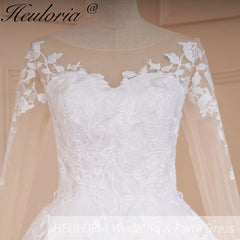Vestido de novia de princesa HEULORIA, Apliques de encaje de manga larga, vestido de baile de talla grande, vestido de novia con cordones, bata de mariee 