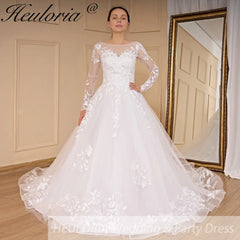 HEULORIA princess wedding dress Long Sleeve lace applique Plus Size Ball Gown bride dress lace up robe de mariee BA-693