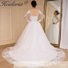 HEULORIA princess wedding dress Long Sleeve lace applique Plus Size Ball Gown bride dress lace up robe de mariee BA-693