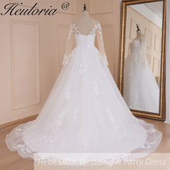Vestido de novia de princesa HEULORIA, Apliques de encaje de manga larga, vestido de baile de talla grande, vestido de novia con cordones, bata de mariee 