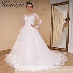 HEULORIA princess wedding dress Long Sleeve lace applique Plus Size Ball Gown bride dress lace up robe de mariee BA-693