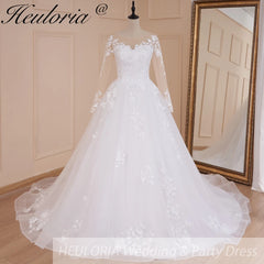 Vestido de novia de princesa HEULORIA, Apliques de encaje de manga larga, vestido de baile de talla grande, vestido de novia con cordones, bata de mariee 