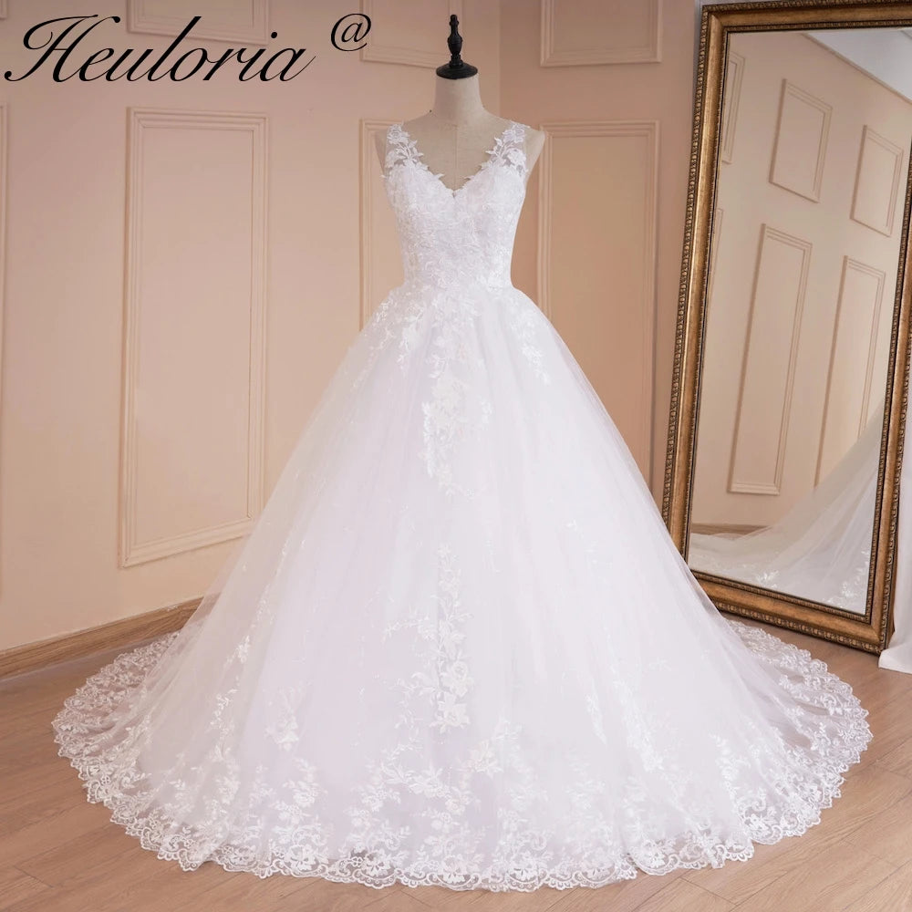 HEULORIA princess wedding dress V neck lace applique shinny sequined skirt bride dress ball gown wedding gown BA-537 Immagine principale del prodotto