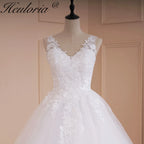HEULORIA princess wedding dress V neck lace applique shinny sequined skirt bride dress ball gown wedding gown BA-537