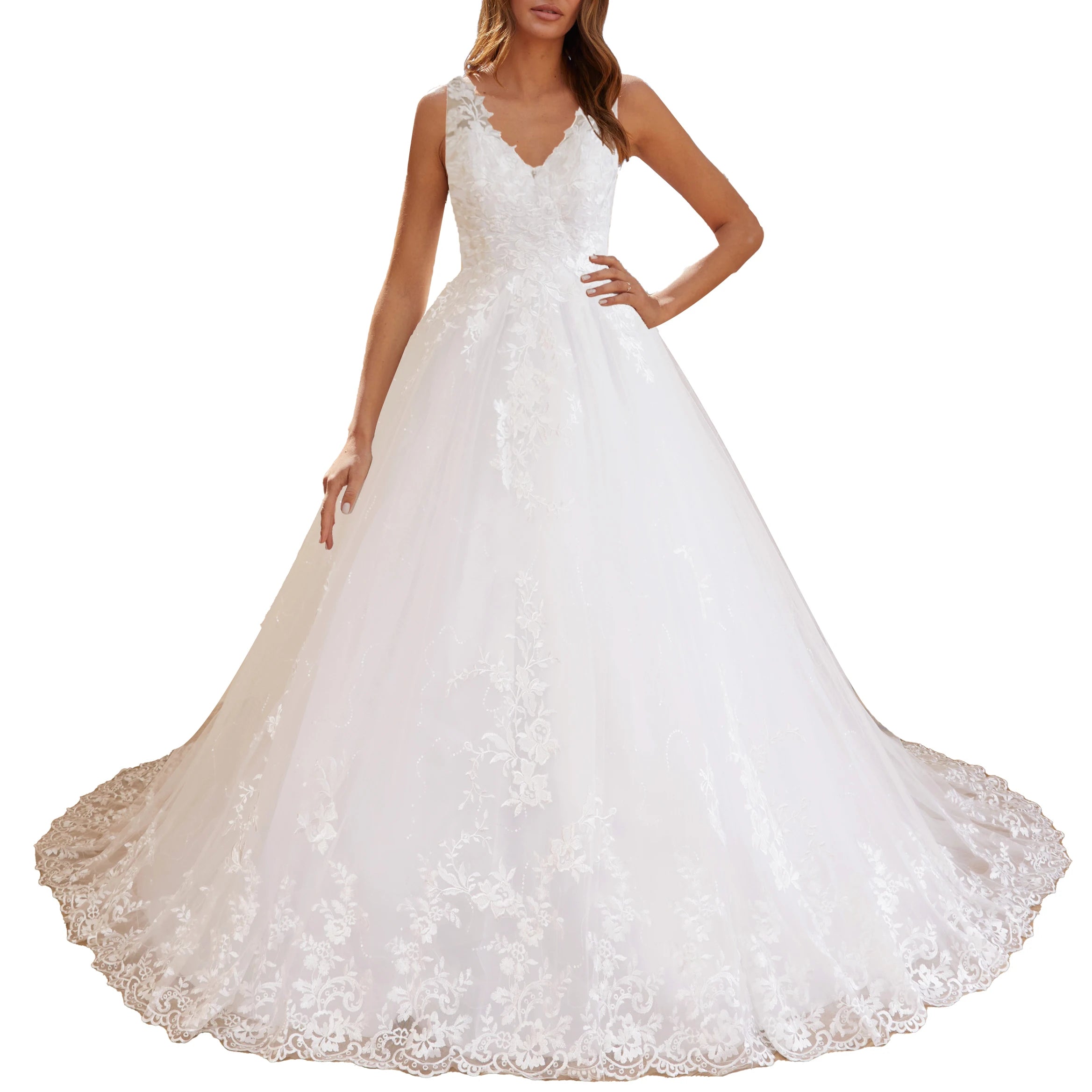 HEULORIA princess wedding dress V neck lace applique shinny sequined skirt bride dress ball gown wedding gown BA-537