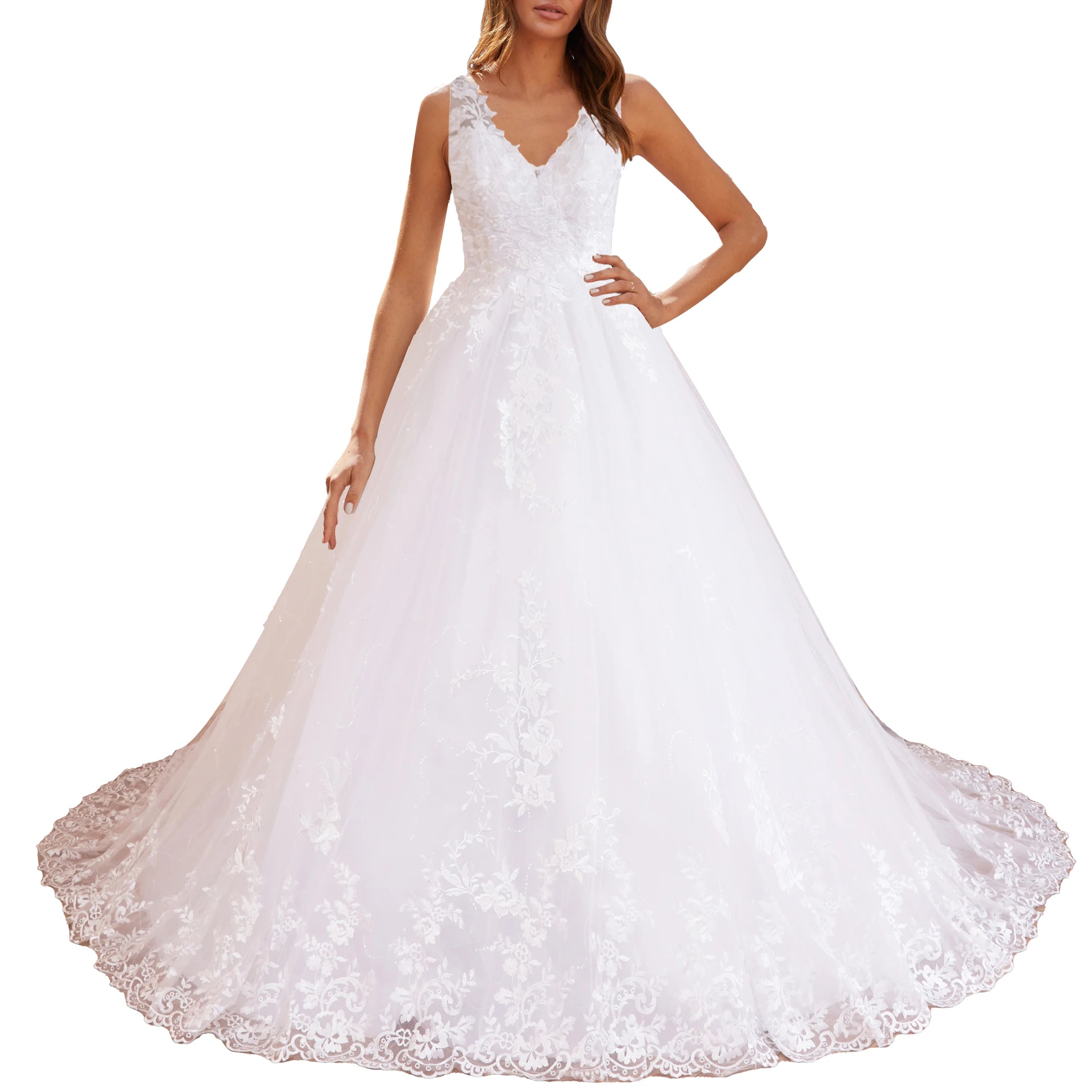 HEULORIA princess wedding dress V neck lace applique shinny sequined skirt bride dress ball gown wedding gown BA-537