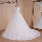 HEULORIA princess wedding dress V neck lace applique shinny sequined skirt bride dress ball gown wedding gown BA-537