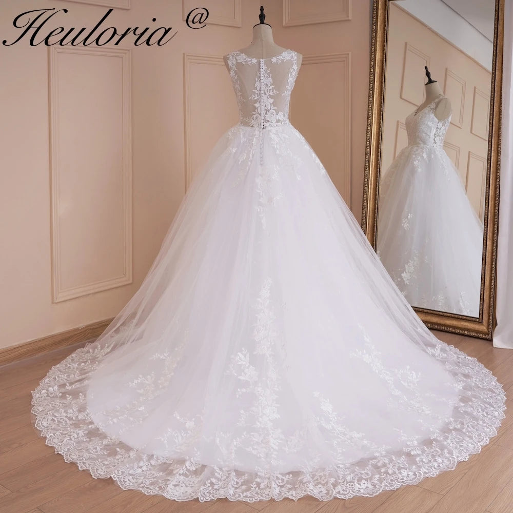 HEULORIA princess wedding dress V neck lace applique shinny sequined skirt bride dress ball gown wedding gown BA-537