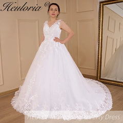 HEULORIA princess wedding dress V neck lace beading shinny sequined skirt bride dress ball gown wedding gown BA-537A