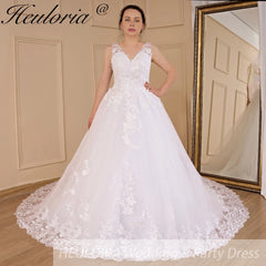 HEULORIA princess wedding dress V neck lace beading shinny sequined skirt bride dress ball gown wedding gown BA-537A