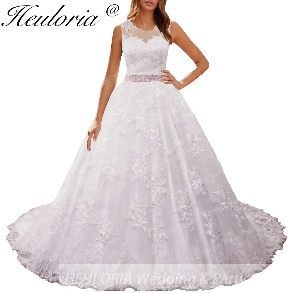 HEULORIA princess wedding dress lace applique shinny sequined beading belt ball gown bride dress plus size Robe De Mariee BA-0930