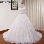 HEULORIA princess wedding dress lace applique shinny sequined beading belt ball gown bride dress plus size Robe De Mariee BA-0930