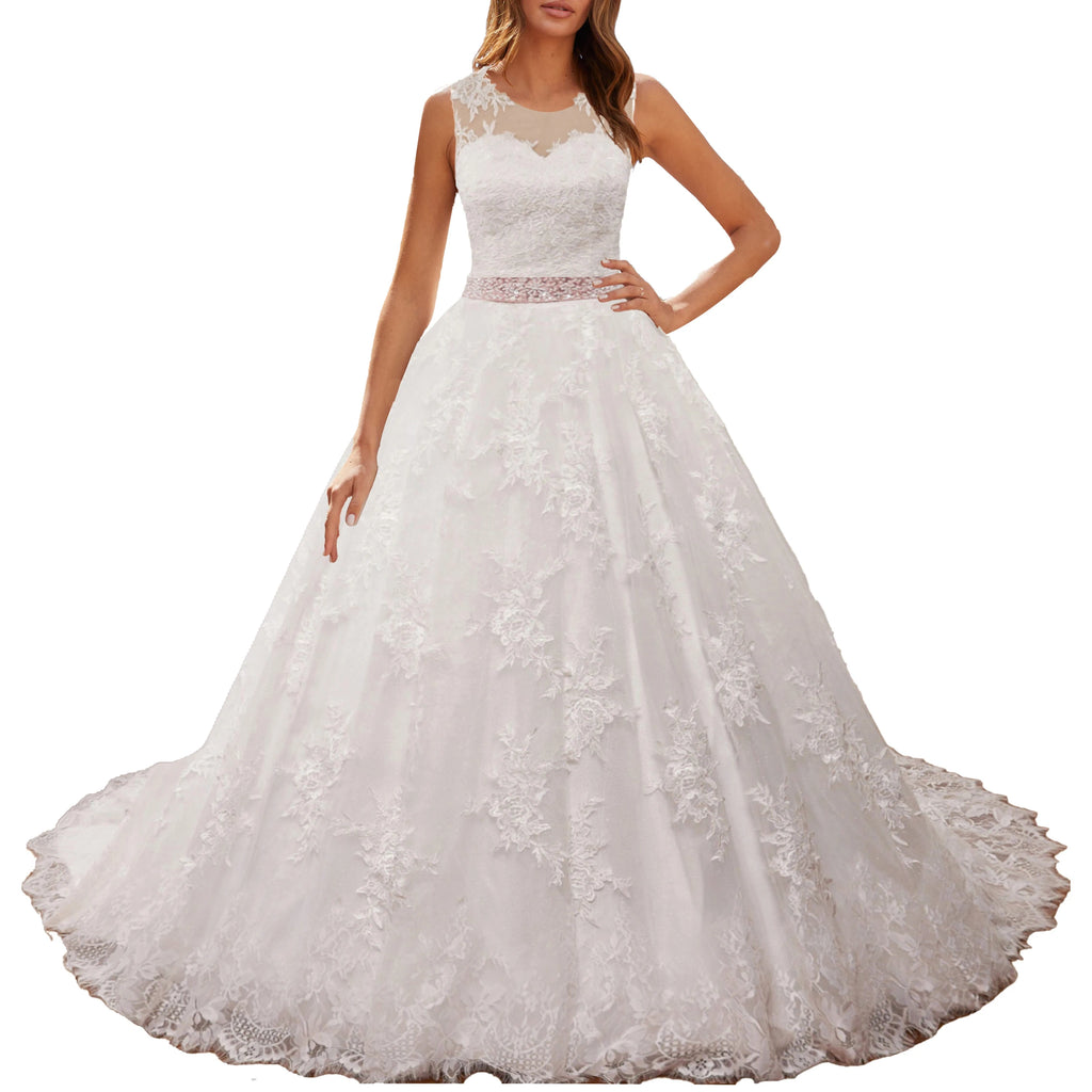 HEULORIA princess wedding dress lace applique shinny sequined beading belt ball gown bride dress plus size Robe De Mariee BA-0930