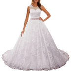 HEULORIA princess wedding dress lace applique shinny sequined beading belt ball gown bride dress plus size Robe De Mariee BA-0930