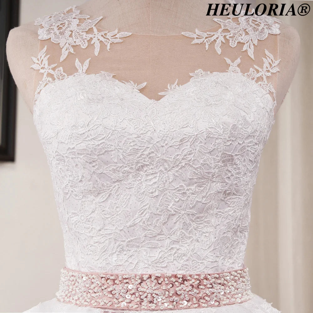 HEULORIA princess wedding dress lace applique shinny sequined beading belt ball gown bride dress plus size Robe De Mariee BA-0930