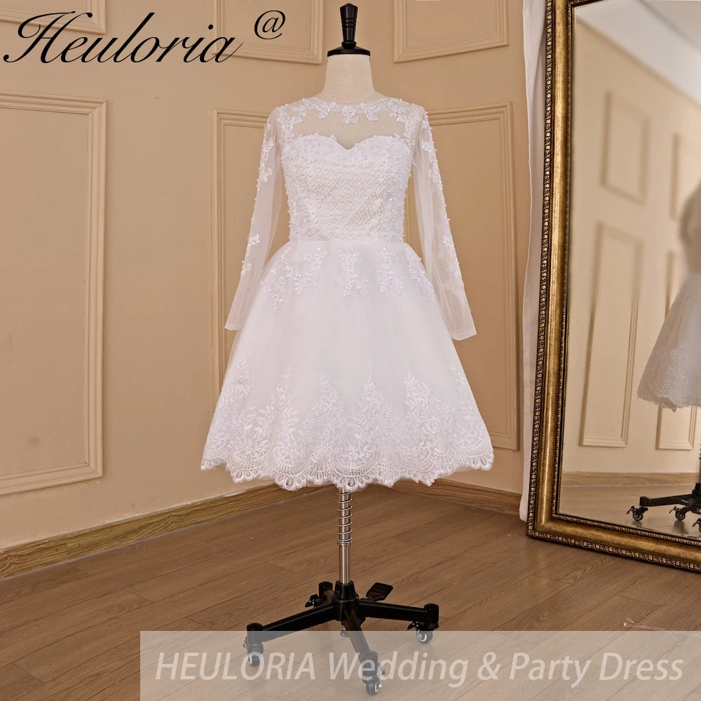 HEULORIA princess wedding dress long sleeve detachable 2 in 1 bride dress lace beading plus size robe de mariee Wedding gown BA-713