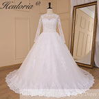 HEULORIA princess wedding dress long sleeve detachable 2 in 1 bride dress lace beading plus size robe de mariee Wedding gown BA-713