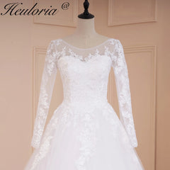 HEULORIA vestido De novia De princesa manga larga apliques De encaje vestido De novia con cordones bata De Mariee 