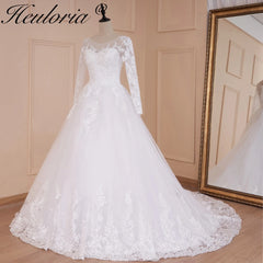 HEULORIA vestido De novia De princesa manga larga apliques De encaje vestido De novia con cordones bata De Mariee 