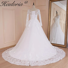 HEULORIA vestido De novia De princesa manga larga apliques De encaje vestido De novia con cordones bata De Mariee 