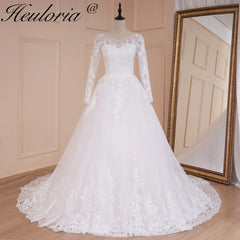 HEULORIA vestido De novia De princesa manga larga apliques De encaje vestido De novia con cordones bata De Mariee 