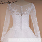HEULORIA princess wedding dress long sleeve shinny skirt lace applique plus size pearl beads bride dress customize BA-535