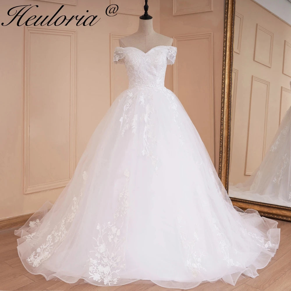 HEULORIA princess wedding dress off shoulder crystal beading lace applique bride dress plus size robe de mariee BA-544 Immagine principale del prodotto