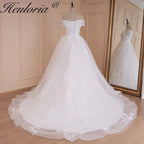 HEULORIA princess wedding dress off shoulder crystal beading lace applique bride dress plus size robe de mariee BA-544A
