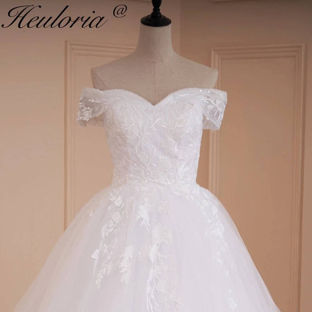 HEULORIA princess wedding dress off shoulder crystal beading lace applique bride dress plus size robe de mariee BA-544A
