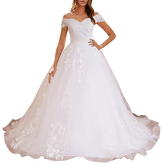 HEULORIA princess wedding dress off shoulder crystal beading lace applique bride dress plus size robe de mariee