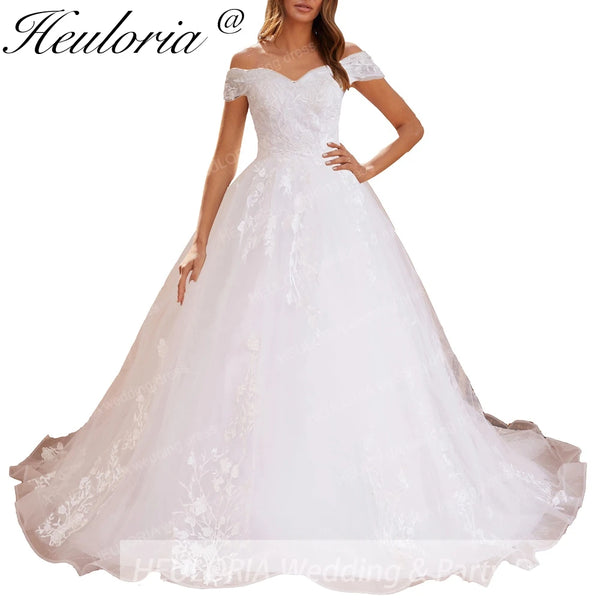 HEULORIA princess wedding dress off shoulder crystal beading lace applique bride dress plus size robe de mariee