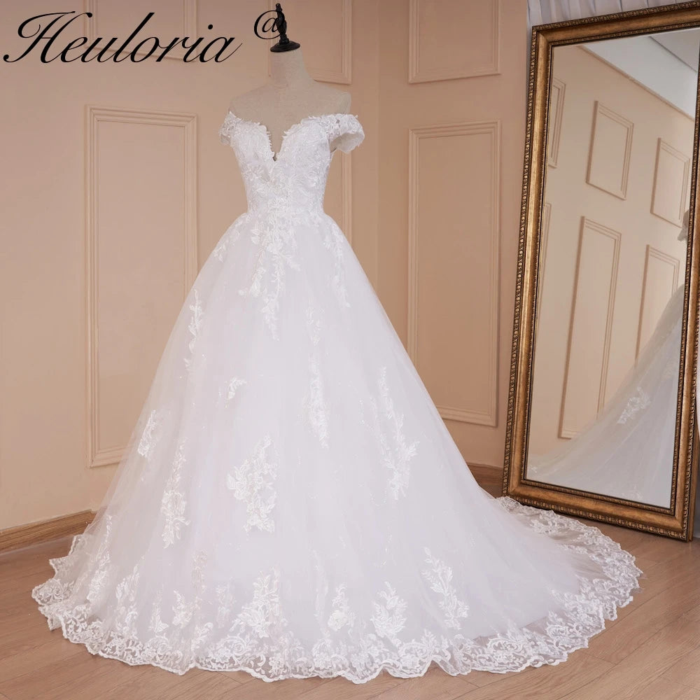 HEULORIA princess wedding dress off shoulder lace applique bride dress plus size robe de mariee