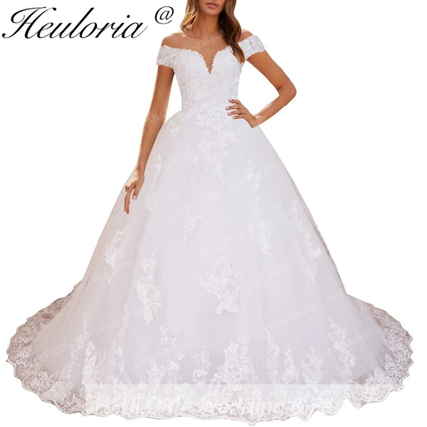 HEULORIA princess wedding dress off shoulder lace applique bride dress plus size robe de mariee