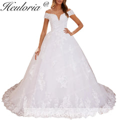 HEULORIA princess wedding dress off shoulder lace applique bride dress plus size robe de mariee