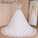 HEULORIA princess wedding dress off shoulder lace applique bride dress plus size robe de mariee BA-546A