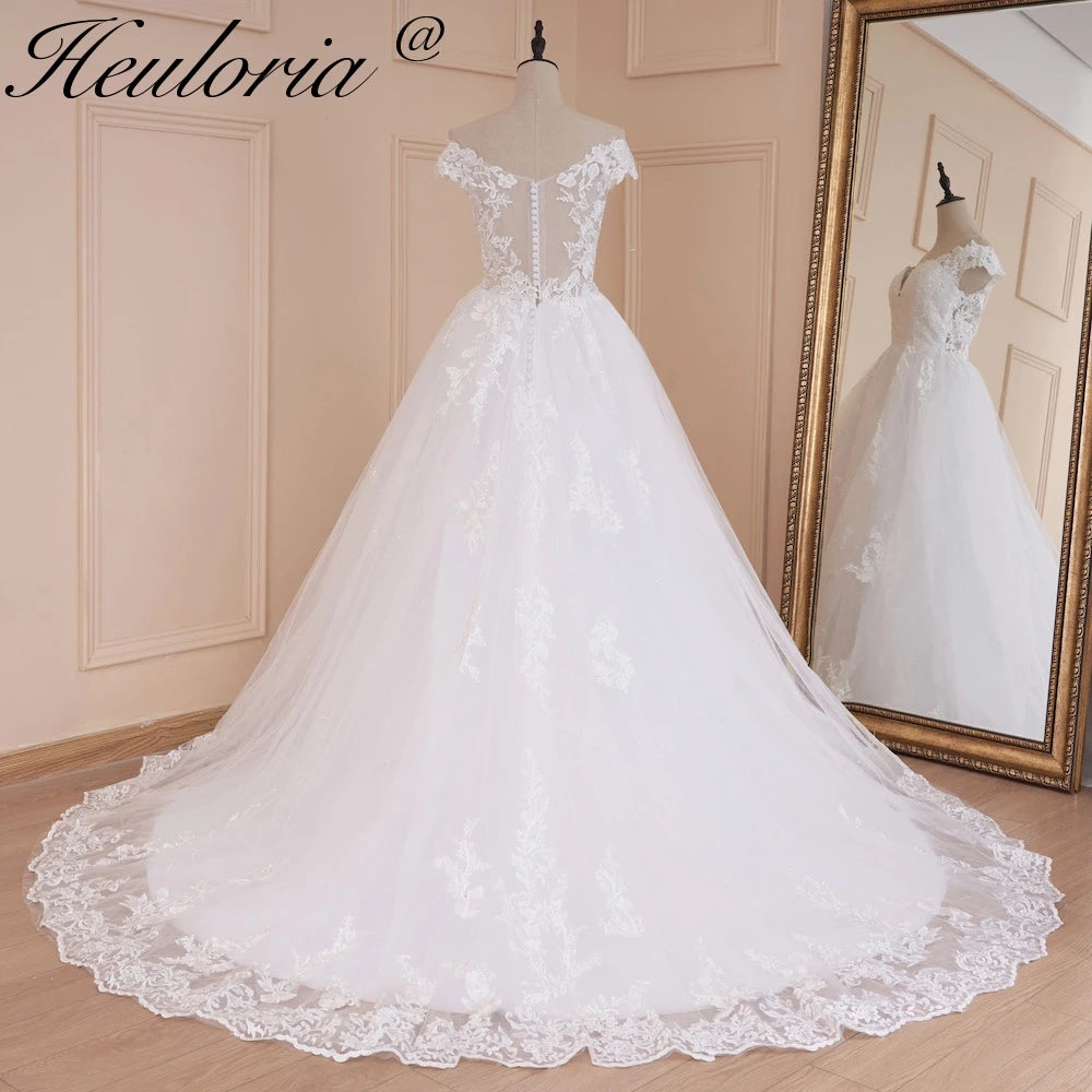 HEULORIA princess wedding dress off shoulder lace applique bride dress plus size robe de mariee BA-546A