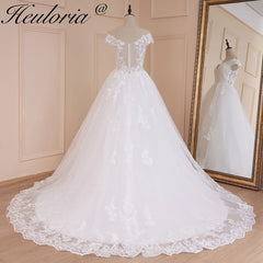 HEULORIA princess wedding dress off shoulder lace applique bride dress plus size robe de mariee