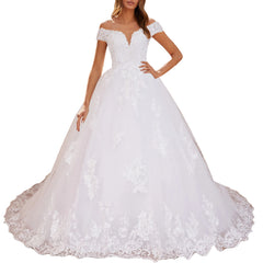 HEULORIA princess wedding dress off shoulder lace applique bride dress plus size robe de mariee