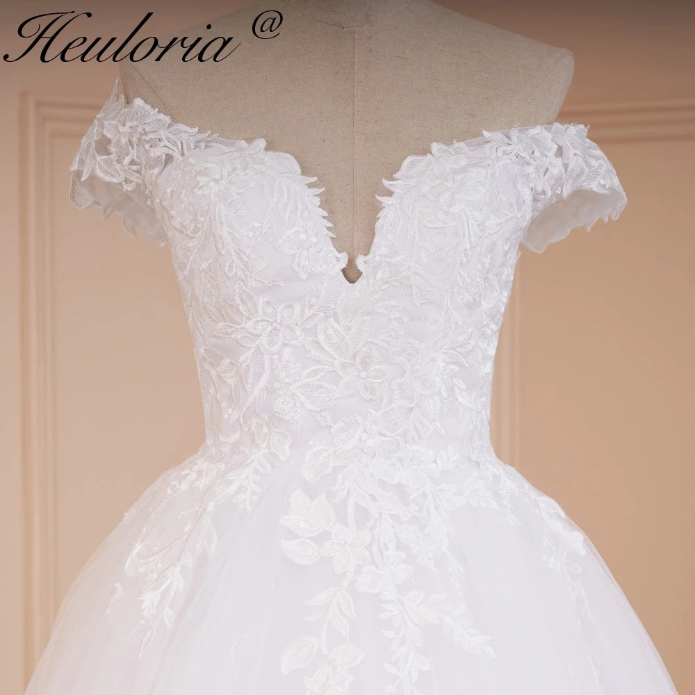 HEULORIA princess wedding dress off shoulder lace applique bride dress plus size robe de mariee BA-546A