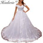 HEULORIA princess wedding dress off shoulder shinny skirt lace applique plus size white bride dress customize BA-1215